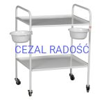Stolik zabiegowy metalowy - 2 półkowy z miskami T-7