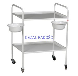 Stolik zabiegowy metalowy - 2 półkowy z miskami T-7